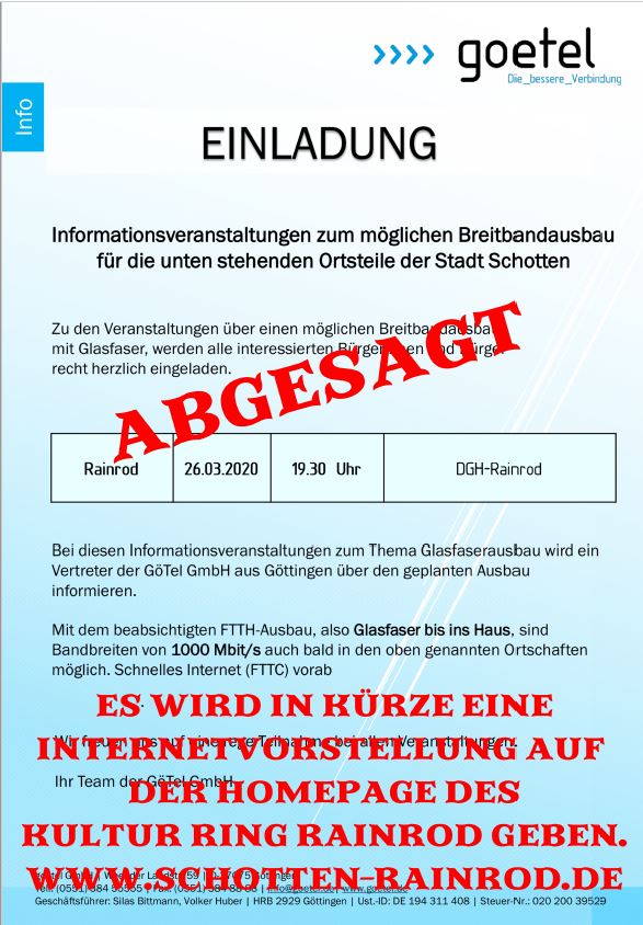 Goetel Infoveranstaltung abgesagt